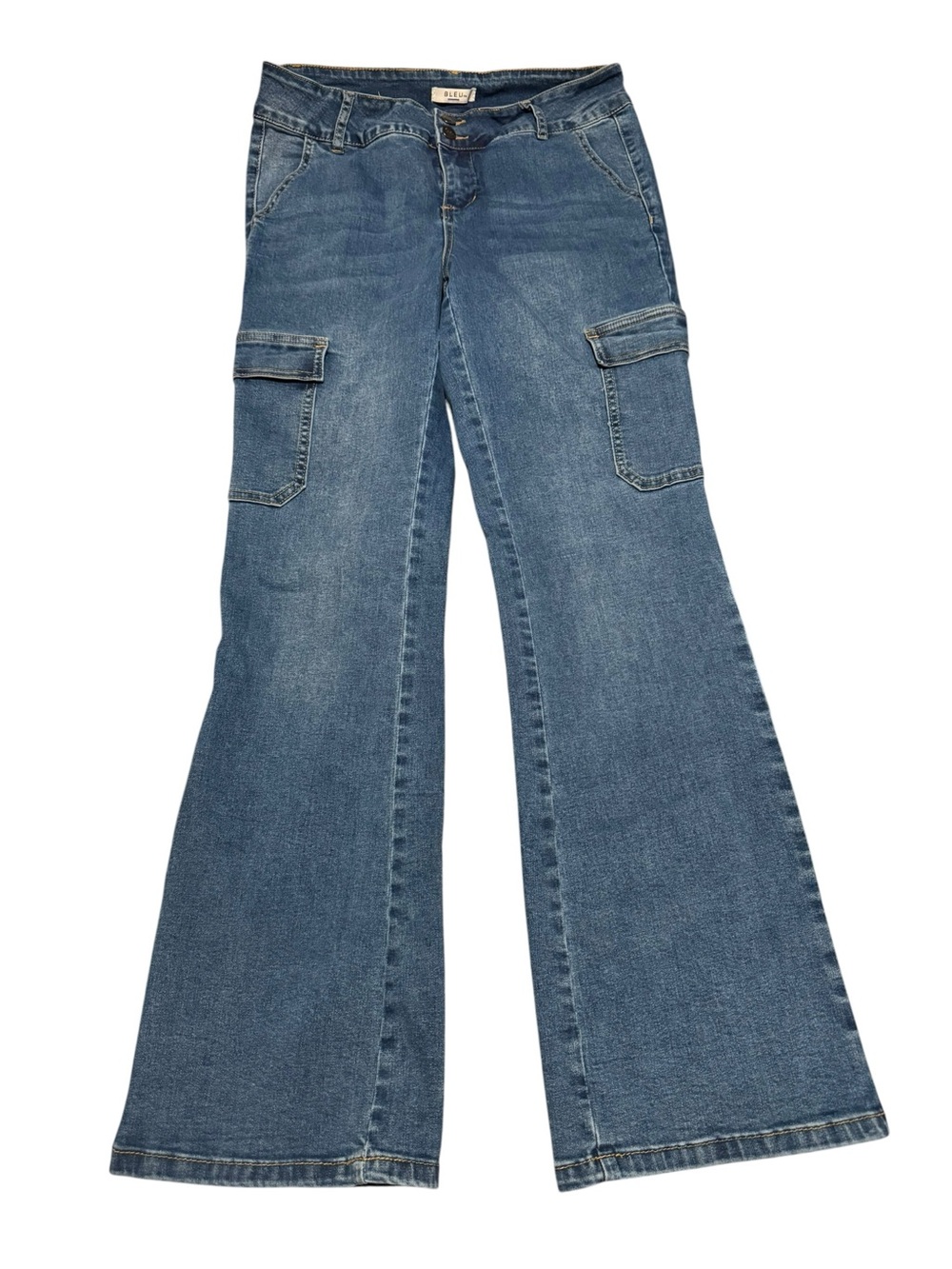 Denim Cargo Flare Jeans - Blue